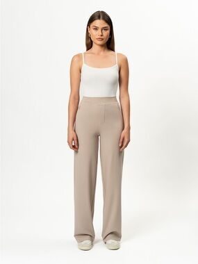 Ninepine Asana Wide-Leg High-Rise Pants in Taupe